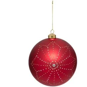 Comparateur de prix : Déco Sapin de Noël Maxi Boule en Verre D 14 cm Rouge Flocon Doré
