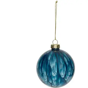 Comparateur de prix : Déco Sapin Boule de Noël en Verre D 8 cm Bleu effet marbre