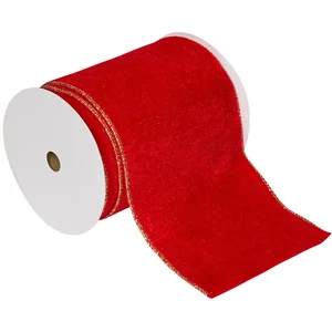 Comparateur de prix : Guirlande de Noël Ruban Velours Rouge avec liseré doré 12 cm x 5 m