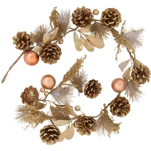 Guirlande de Noël Pommes de pin et Plantes séchées pailleté doré L 100...
