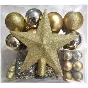 Déco de Sapin de Noël Kit 44 pièces, Boule, Guirlande et Cimier - Doré pas cher