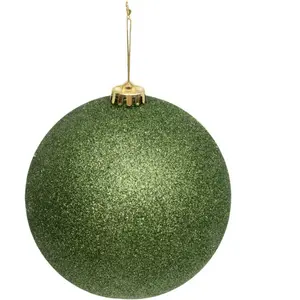 Déco Sapin Boule de Noël XL D 15 cm Vert olive pailleté pas cher