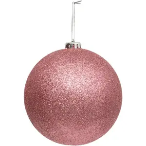 Déco Sapin Boule de Noël XL D 15 cm Rose pailleté pas cher