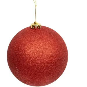 Déco Sapin Boule de Noël XL D 15 cm Rouge pailleté pas cher