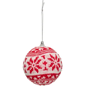 Déco Sapin Boule de Noël D 8 cm Rouge effet Pull flocon pas cher