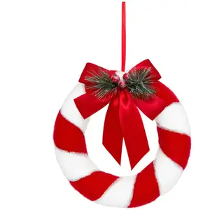 Couronne de Noël Rouge et Blanc avec Noeud et déco D 23 cm pas cher