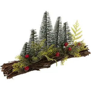 Déco de Noël Sapin de table sur fagot avec baies rouges pas cher
