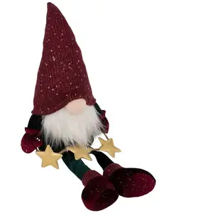 Déco de Noël Gnome rouge bordeaux pailleté H 50 cm pas cher