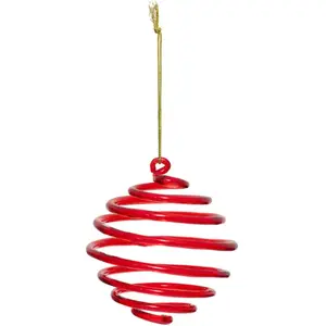 Déco Sapin Boule de Noël en Verre D 8 cm Spirale Rouge pas cher