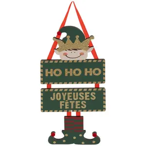 Déco de Noël Pancarte murale Elfe et Joyeuses Fêtes H 35 cm pas cher