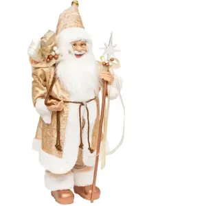 Père Noël en habit doré fourrure blanche H 60 cm