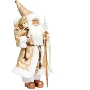 Père Noël en habit doré fourrure blanche H 45 cm pas cher