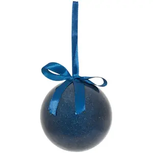 Déco Sapin Boule de Noël Bleu pailleté D 7.5 cm pas cher