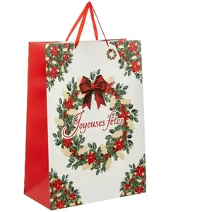 ATMOSPHERA Sac cadeau imprimé couronne de Noël Dream taille jumbo rouge et blanc ... pas cher