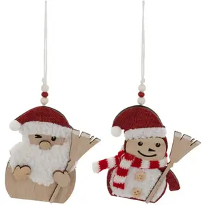 Déco de sapin Lot de 2 formes Père Noël et Bonhomme de neige pas cher