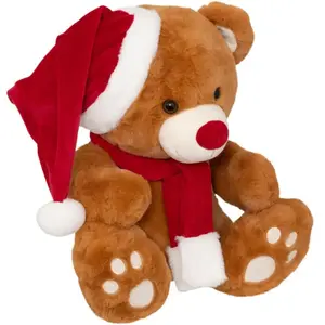 Déco Noël Peluche Ours avec bonnet et écharpe rouge H 50 cm pas cher