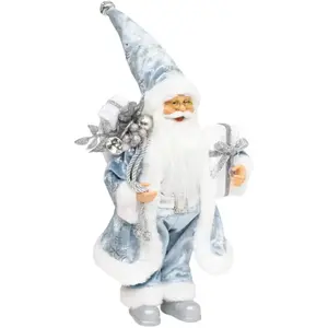 Père Noël en habit bleu fourrure blanche H 30 cm pas cher