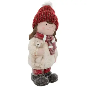 Déco de Noël Figurine fillette et Ourson H 38 cm - Feeric Christmas pas cher