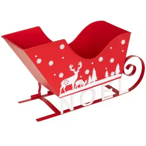 Déco Noël Traineau en métal Rouge H 35 cm pas cher
