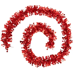 Guirlande de Noël large 10 cm Rouge déco Hexagones Longueur 2 mètres pas cher