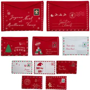 Déco de sapin Lot de 10 Enveloppes feutrine Rouge et Blanc pas cher