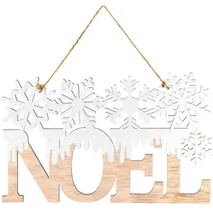 Suspension de Noël déco Flocons en Bois naturel et Blanc L 30 cm pas cher