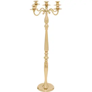 Table de fêtes Bougeoir Chandelier 5 têtes en métal Doré H 98 cm