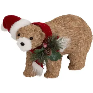 Déco de Noël Ours Marron avec Bonnet Rouge L 31 cm pas cher
