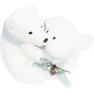 Déco Noël Ours blanc et son bébé avec écharpe bleue L 50 cm pas cher