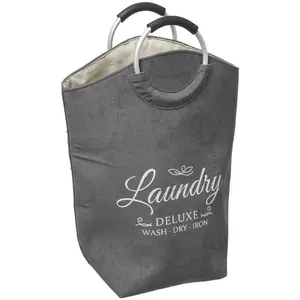 5five Panier à linge - Trio - Gris - Velours - L. 52 x P. 24,5 x H. 63 cm pas cher