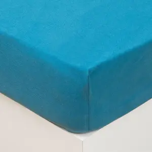 AC-DECO - Drap Housse bonnet 27 cm 100% Coton lavé 140x190 cm - Bleu Canard pas cher