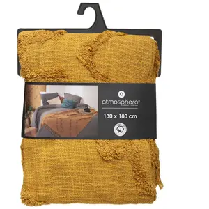 Comparateur de prix : Atmosphera - Jeté de lit Inca en Coton tufté - Jaune Moutarde 130x180 cm