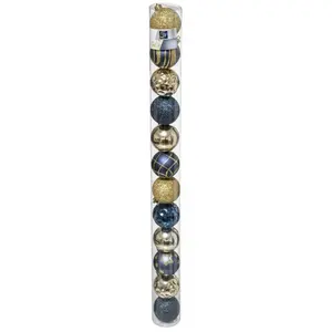 Comparateur de prix : FEERIC CHRISTMAS Déco de sapin Lot de 12 Boules de Noël D 6 cm - Bleu et Or