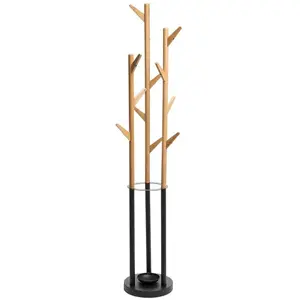 FITTEK Portemanteau sur pied bois et noir + porte parapluies - 38x38x174cmVendu parcdiscount