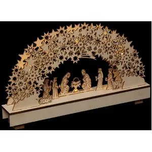 Atmosphera Décoration de Noël lumineuse santon en bois Xmas - Beige