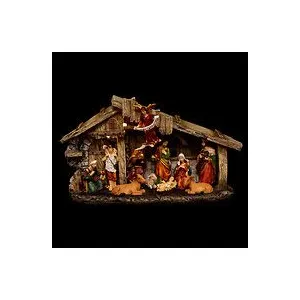 FEERIC LIGHTS & CHRISTMAS Crèche lumineuse en résine - 11 Santons - 3 LED - Hauteur : 18 cm pas cher
