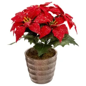 FEERIC CHRISTMAS Plante Artificielle Poinsettia en Pot "Soir" 22cm Rouge pas cher