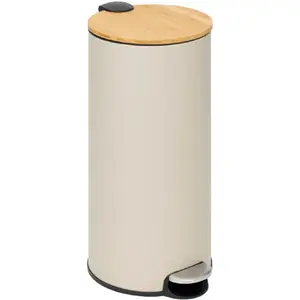 Comparateur de prix : 5five Simply Smart - Poubelle En Métal Couvercle En Bambou 30L Beige Five