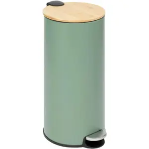 Comparateur de prix : 5five Simply Smart - Poubelle En Métal Couvercle En Bambou 30L Vert Five