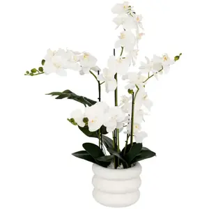 Comparateur de prix : ATMOSPHERA 3S. x Home Orchidée artificielle en pot Mick pot en céramique blanc