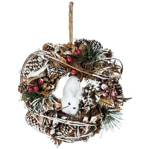Couronne de Noël Marron glacé personnage pommes de pin D19cm - Feeric lights & christmas pas cher