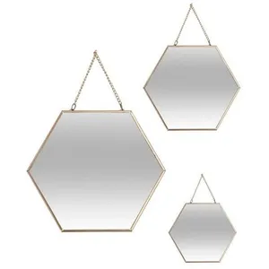 Atmosphera Lot de 3 miroirs en forme hexagonal - Métal - Doré