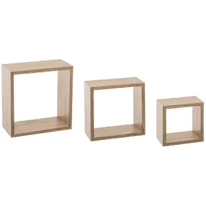 Atmosphera - 3 Etagères murales design cube Fixy - Couleur chêne - Fixy