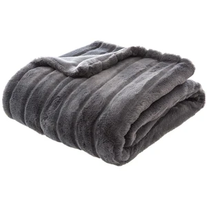Atmosphera HomeMaison Plaid à Rayures, Polyester, Anthracite, 160x120 cm