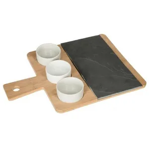 Comparateur de prix : Paris Prix SERVICE APERITIF 4 PCS PLATEAU COUPELLE 35.5 X 26 CM ARDOISE BAMBOU