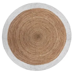 AC-DÉCO Tapis déco rond en jute bord coloré diamètre 120 cm blanc Diamètre 120 cm