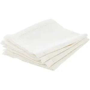 ATMOSPHERA Lot de 4 serviette de table Chambray - L 40 cm x l 40 cm - Blanc pas cher