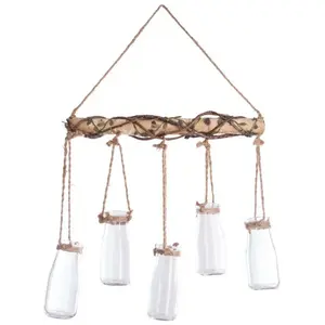Atmosphera Set 5 Soliflores en Verre avec Suspension en Corde et Bois