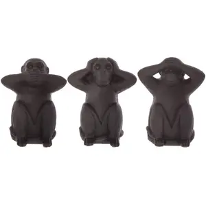 Comparateur de prix : Atmosphera - Set de 3 statuettes Singes Sagesse - résine - Noir H23 cm