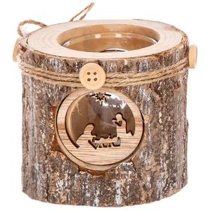 FEERIC LIGHTS & CHRISTMAS Bougeoir Photophore en verre Support en bois décoré D 10 cm pas cher
